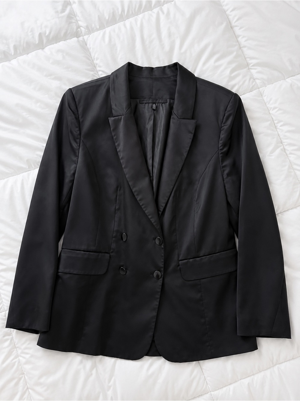Eloquii Black Tailored Double-Breasted Satin Long Blazer with Pants 18